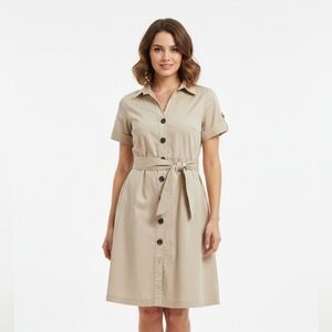 Millennium Chic Beige Button-Front Midi Dress, Size XL